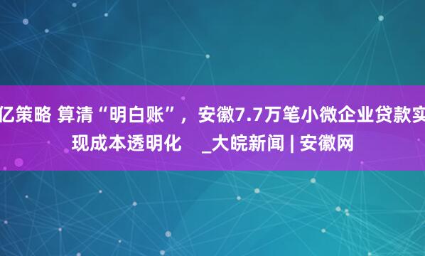 亿策略 算清“明白账”，安徽7.7万笔小微企业贷款实现成本透明化    _大皖新闻 | 安徽网